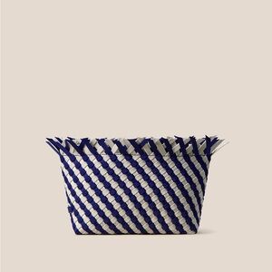 Naghedi Navy and White Havana Woven Clutch